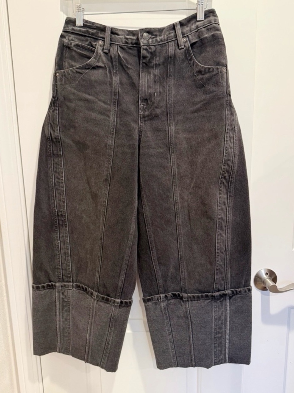 Free People Black Olsen Cuffed Barrel Jeans